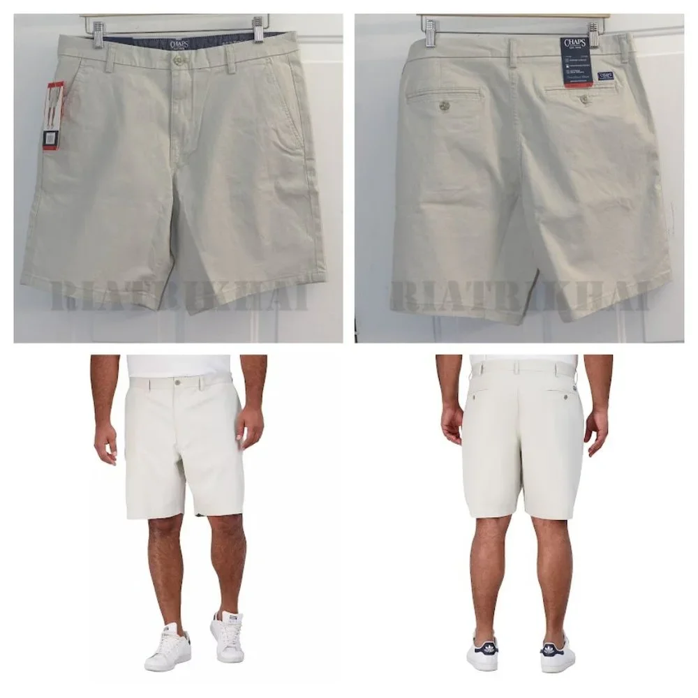 Tan NWT Mens Flat-Front Chino Shorts Chaps - Picture 1 of 9